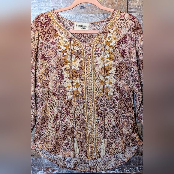 Savannah Jane Floral Embroidered W Ties Hi Lo Tunic - Picture 2 of 16